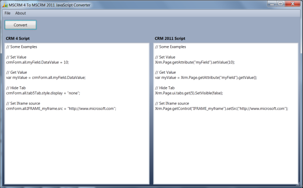 CRM 4 to CRM 2011 JavaScript Converter Tool